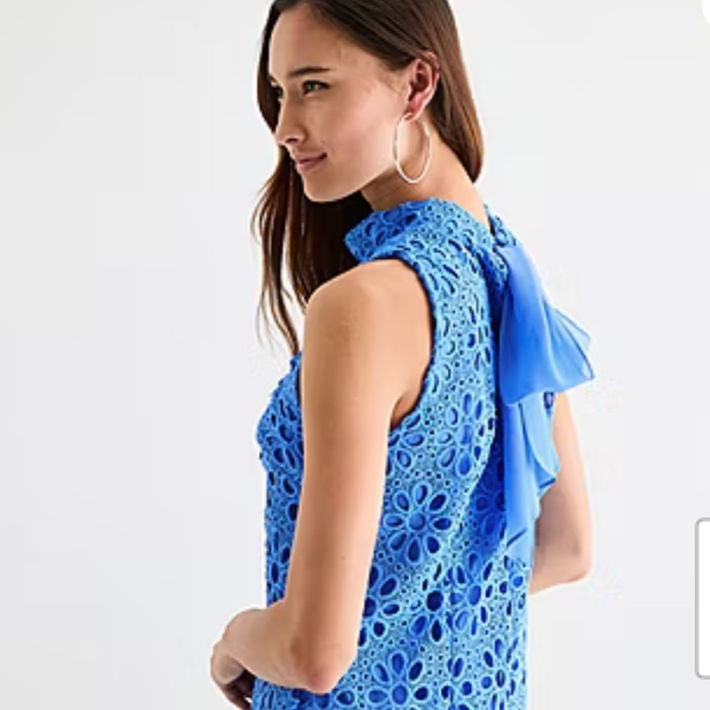 Blue Eyelet Floral Shift Dress Signature by Bobbie Bee Sz 14 NWT - Picture 6 of 10
